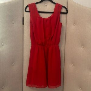 Express Red U Neck Elastic Waist Sleeveless Dress wt Pockets XS